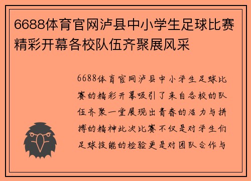 6688体育官网泸县中小学生足球比赛精彩开幕各校队伍齐聚展风采
