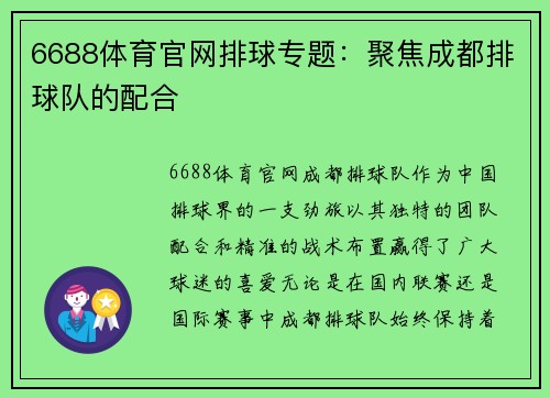 6688体育官网排球专题：聚焦成都排球队的配合